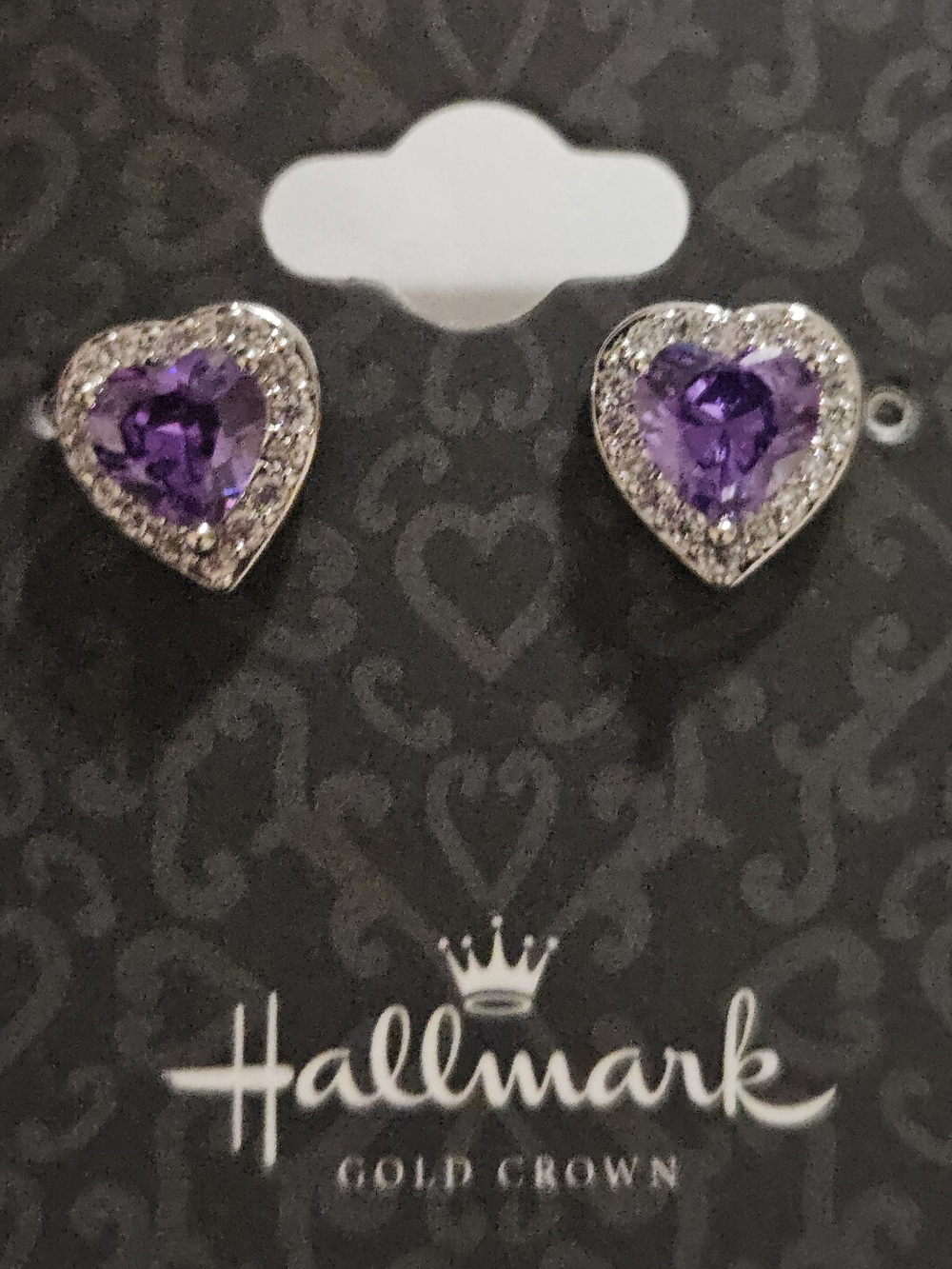 NWT Hallmark 2014 Birthstone Tanzanite Halo Heart Stud Earrings